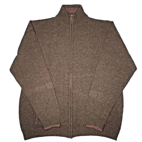 Pendleton Sweater Mens Large Brown Shetland Wool Full Zip Mock Neck Cardigan - Picture 1 of 7